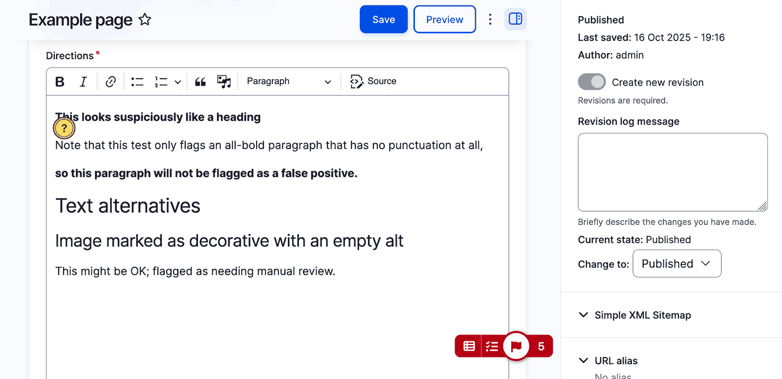 Drupal editor with inline tips