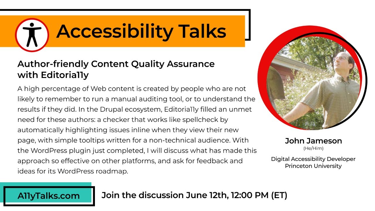 Video: Author-friendly Content Quality Assurance with Editoria11y - John Jameson (A11yTalks - Jun 2024)